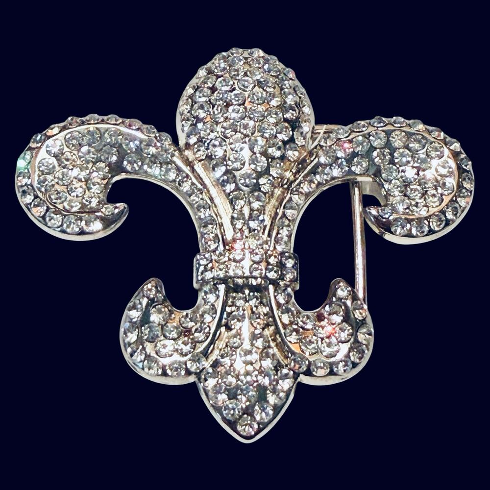 Isabella's Journey Large Fleur De Lis Belt Buckle Rhinestone Statement Bling NWT